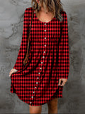Double Take Full Size Plaid Round Neck Long Sleeve Magic Dress - Lilixa.store