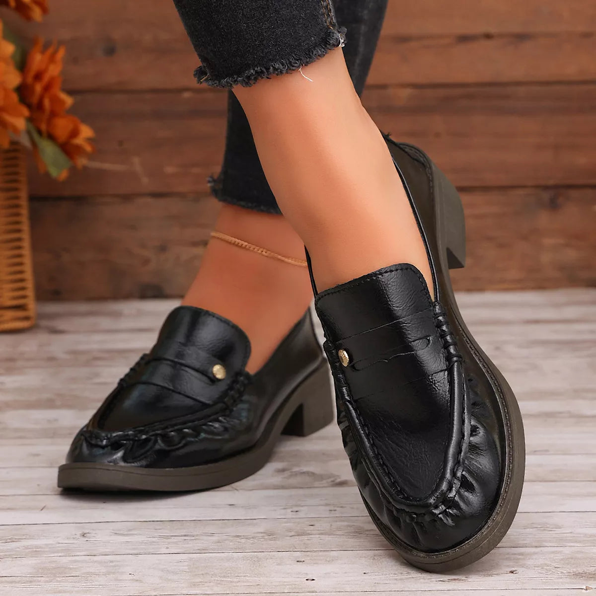 Round Toe Block Heels Loafers