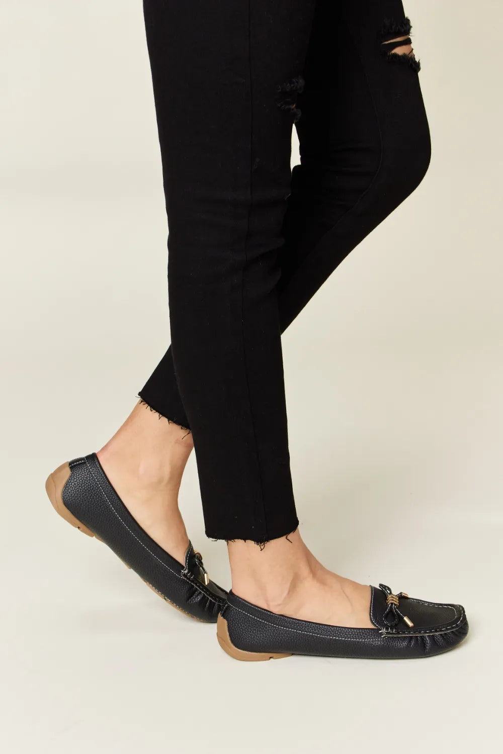 Forever Link Slip On Bow Flats Loafers in Black, view 6