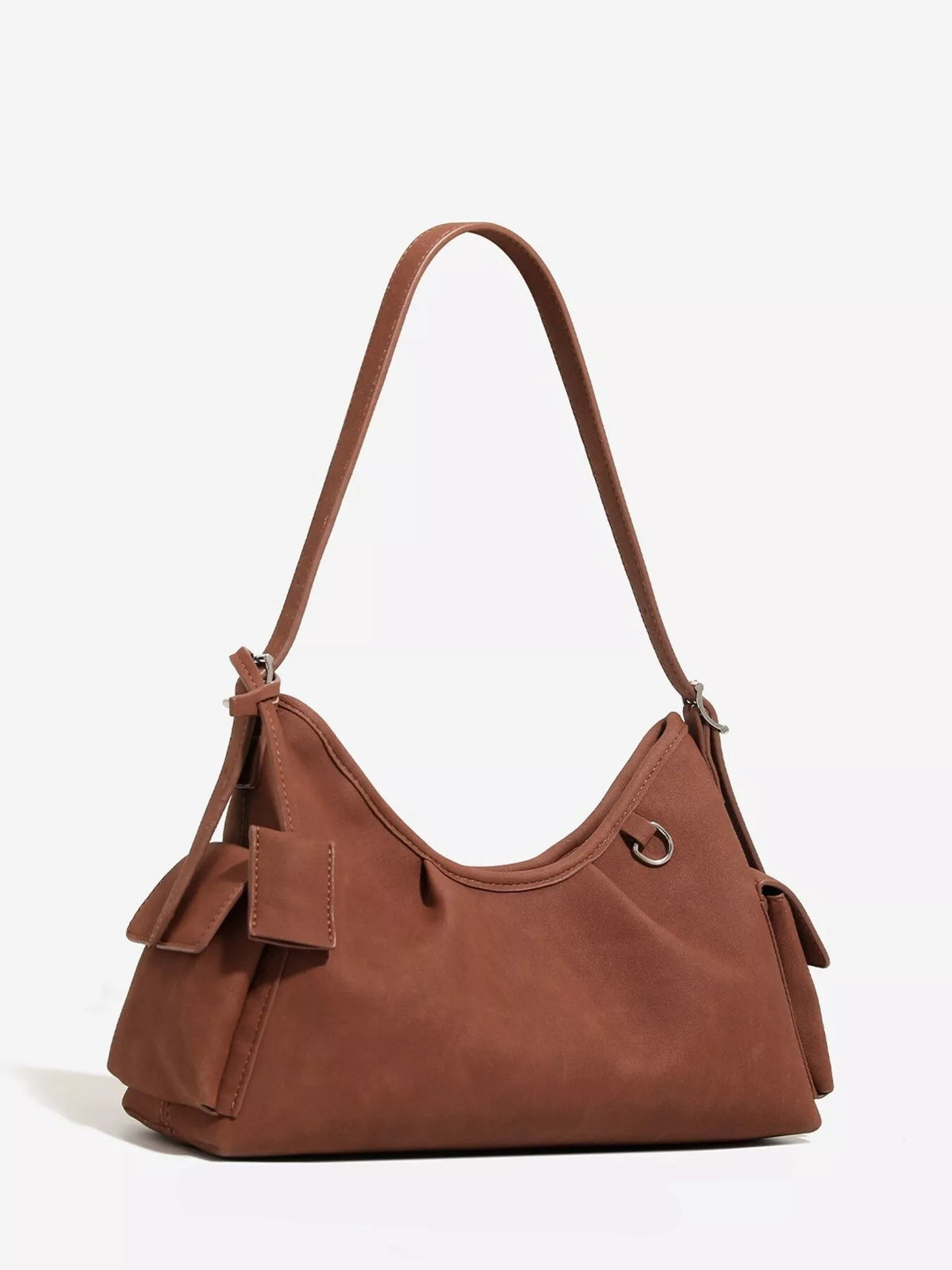 Suede Ruched Shoulder Bag in Brown