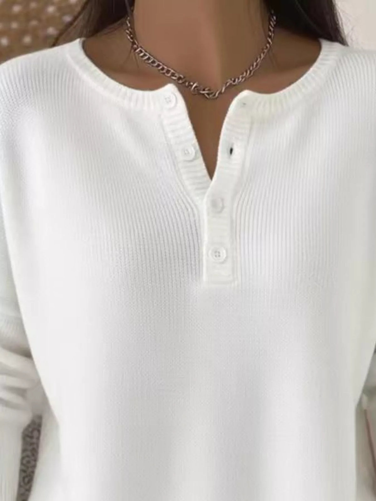 Full Size Button Detail Ribbed Knit Sweater Plus Size - Lilixa.store
