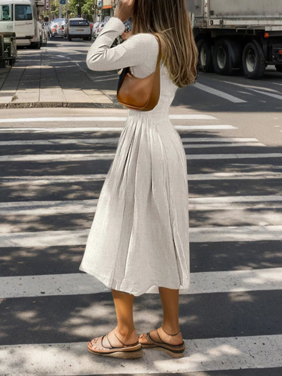 Keyhole Long-Sleeve Midi Dress