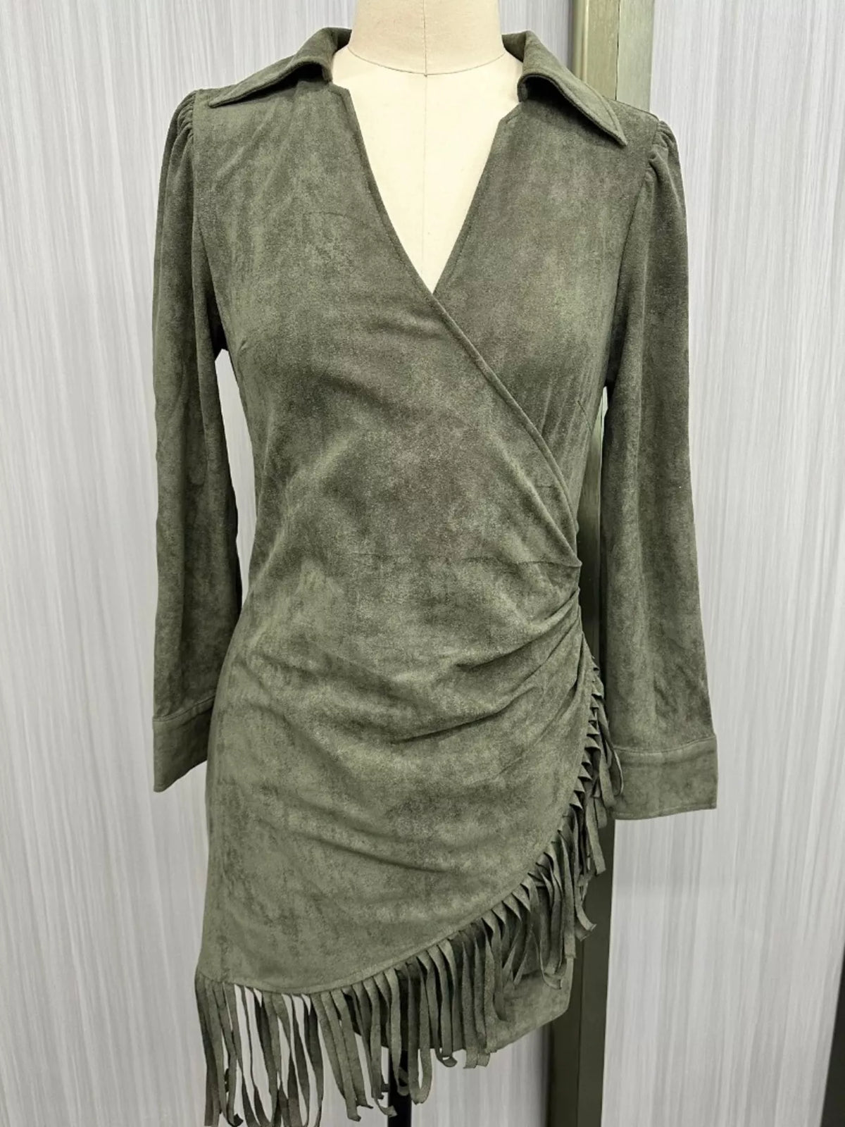 Fringed Long Sleeve Mini Dress