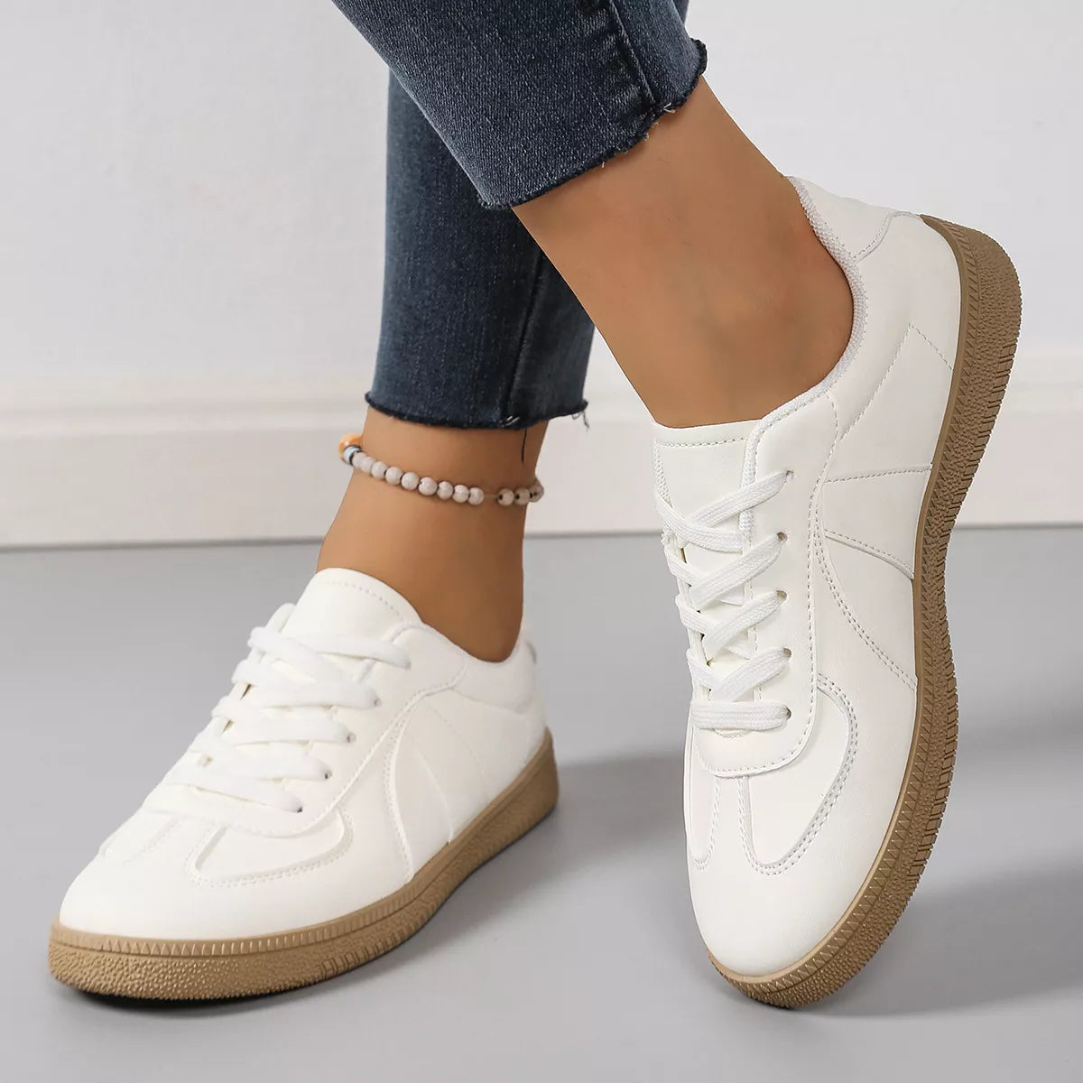 Round Toe Lace-Up Flats Sneakers - Lilixa.store