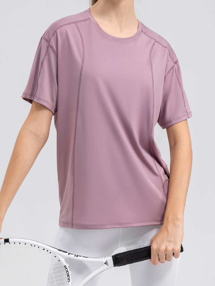 Round Neck Short Sleeve Active Top - Lilixa.store