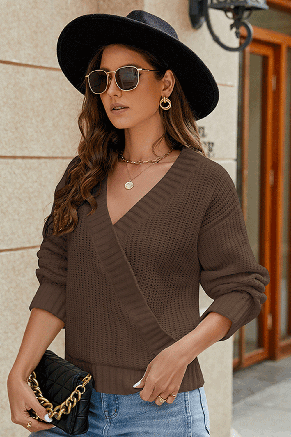 Surplice Neck Long Sleeve Sweater, view 7