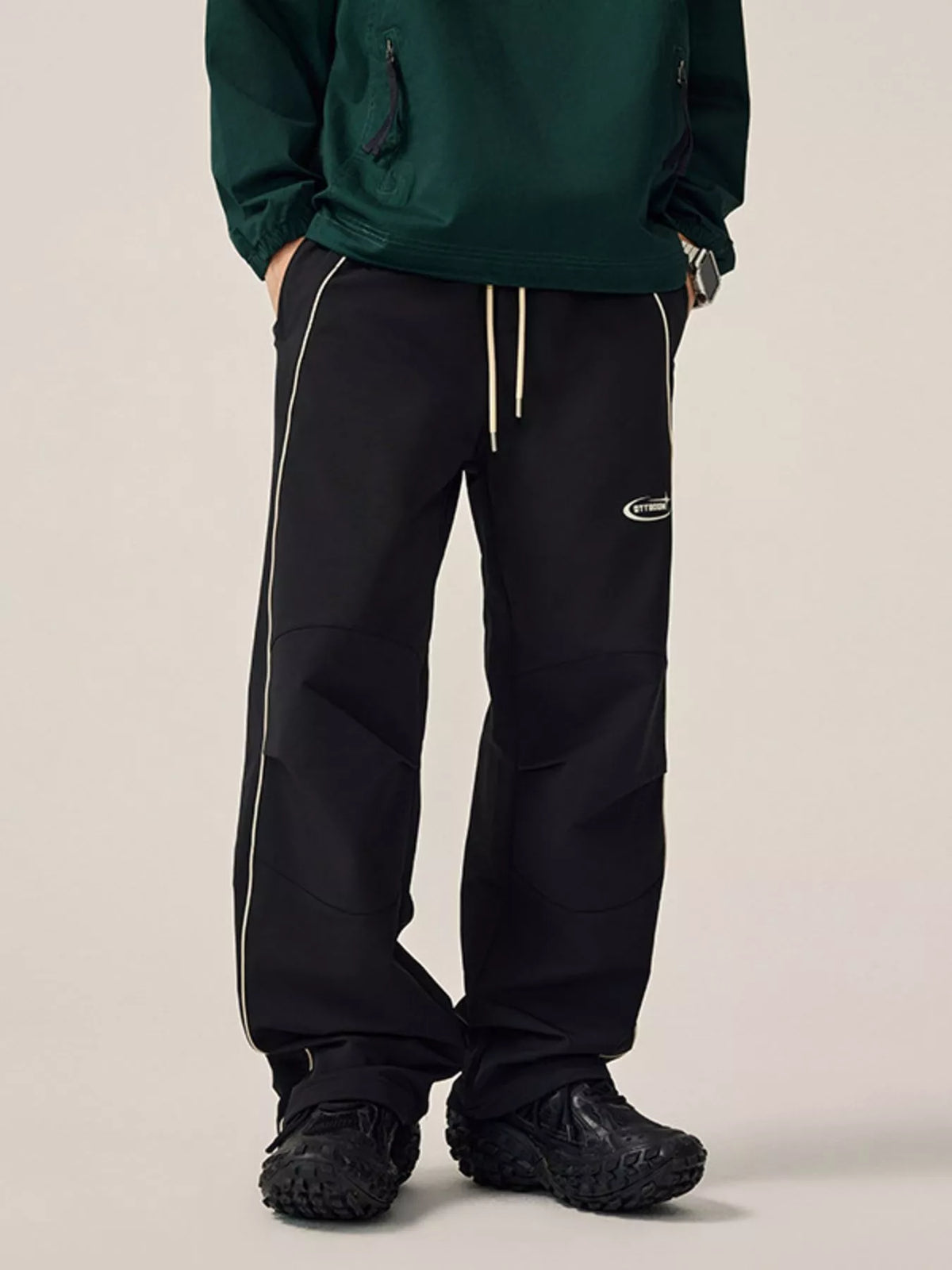 Men's Drawstring Wide Leg Pants in Black