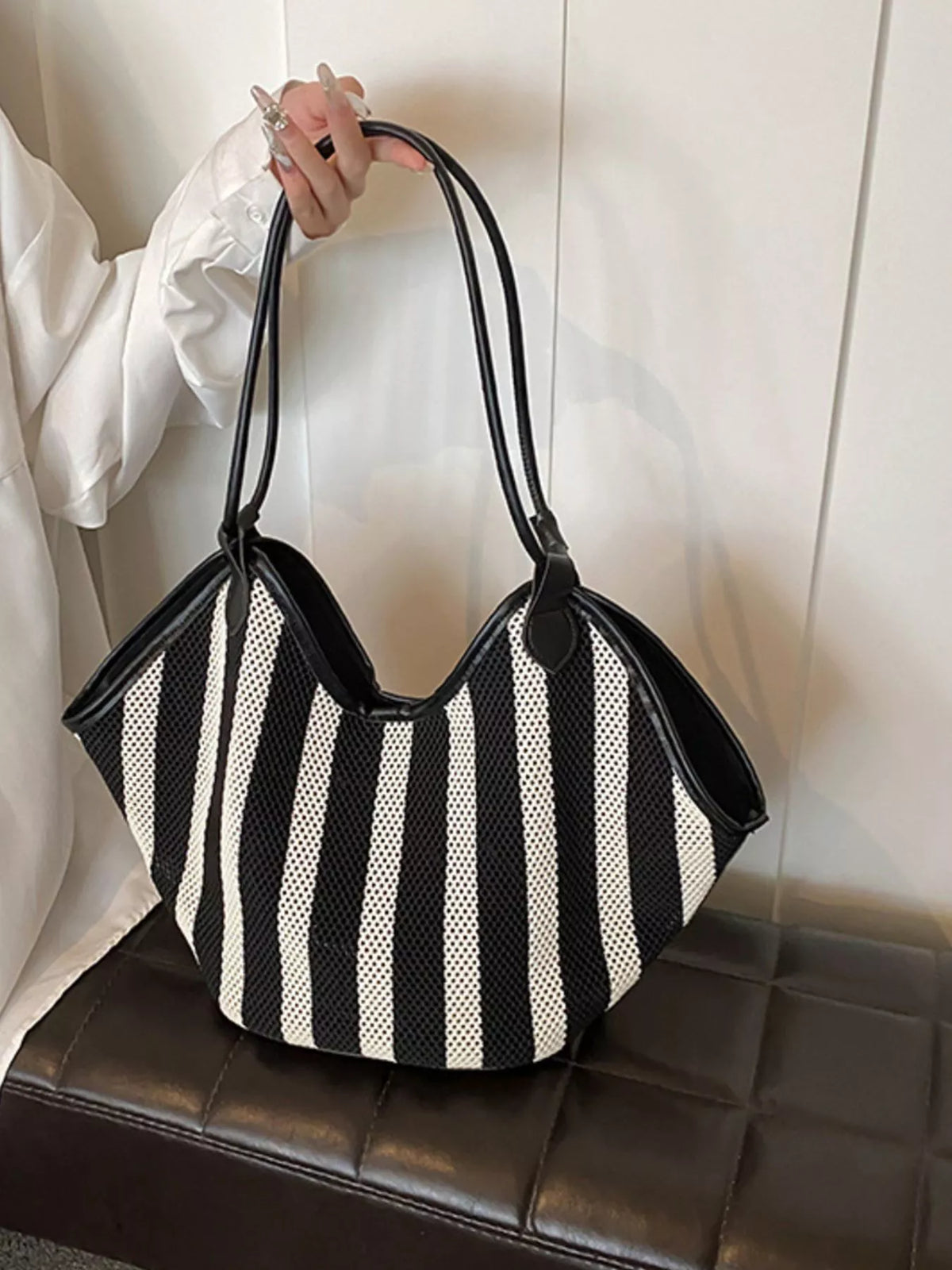 Striped Knit Shoulder Bag - Lilixa.store