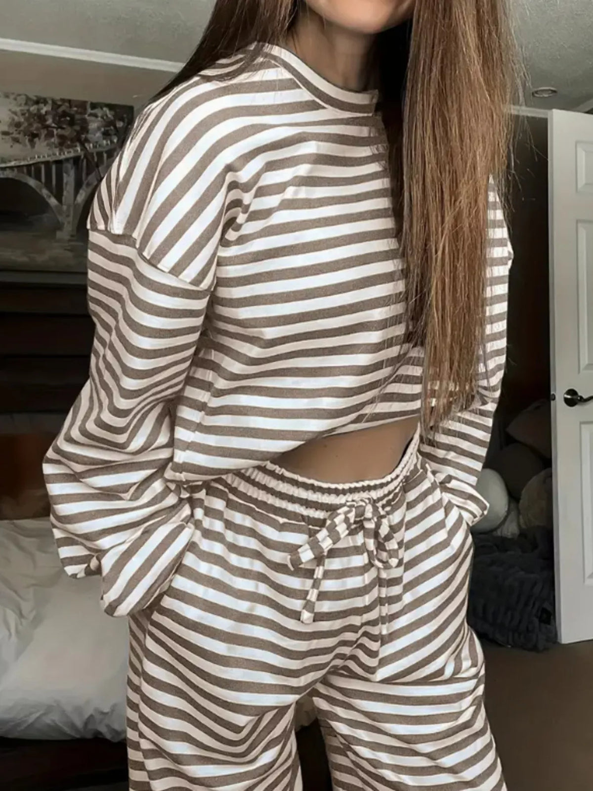 Striped Long Sleeve Top and Pants Set - Lilixa.store
