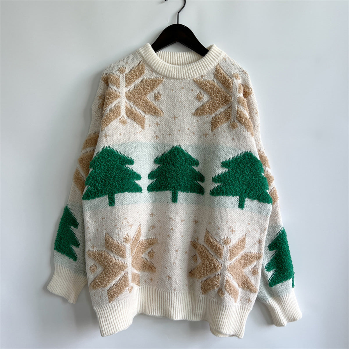 Snowflake Round Neck Long Sleeve Sweater, view 5