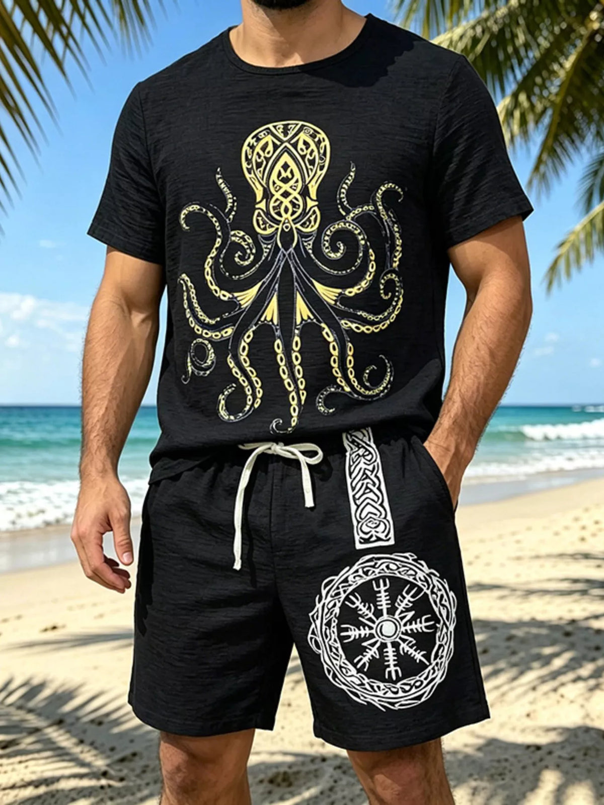 Men's Full Size Round Neck Tee and Shorts Set Plus Size - Lilixa.store