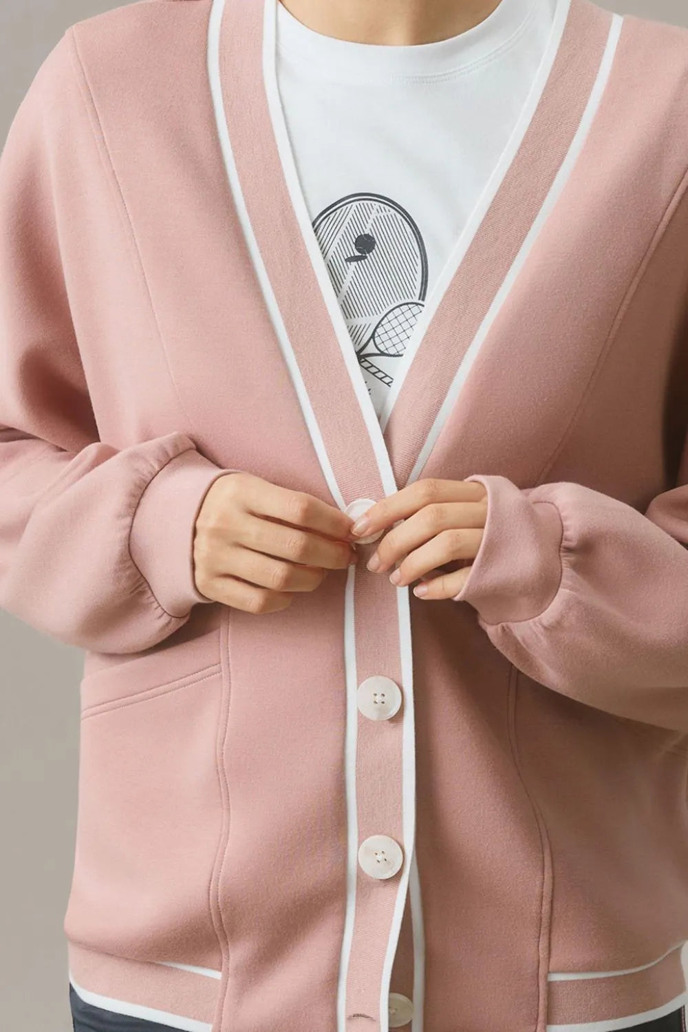 Contrast Trim V Neck Button Up Cardigan - Lilixa.store