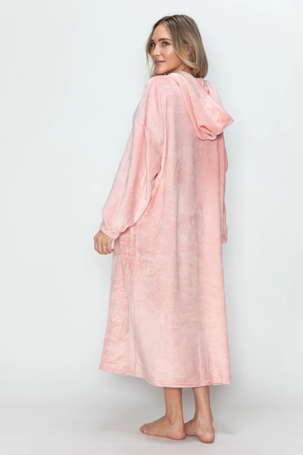Double Take Full Size Pocketed Hooded Midi Lounge Dress - Lilixa.store