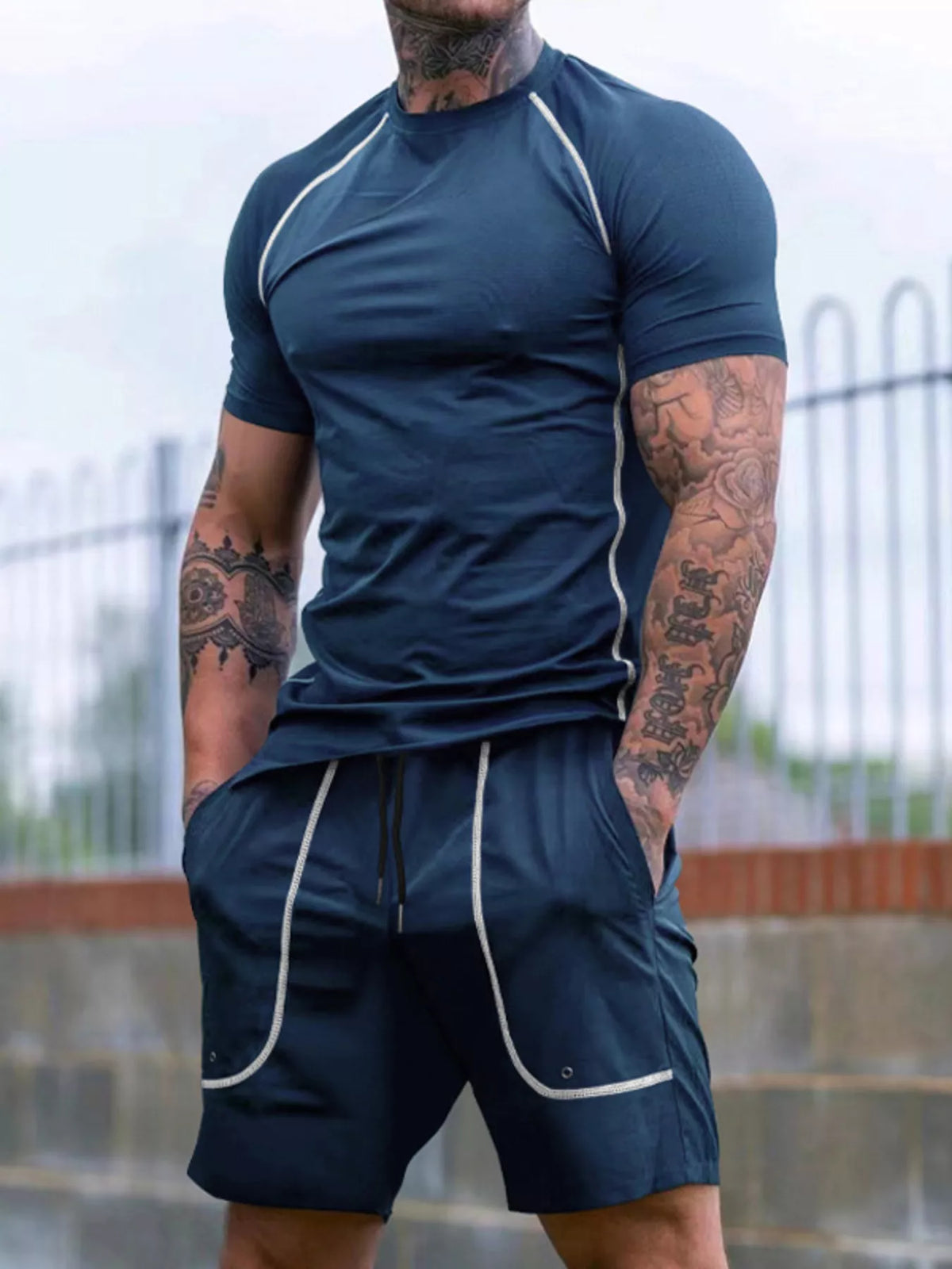 Men's Full Size Casual Short Sleeve T-Shirt and Shorts Set Plus Size - Lilixa.store