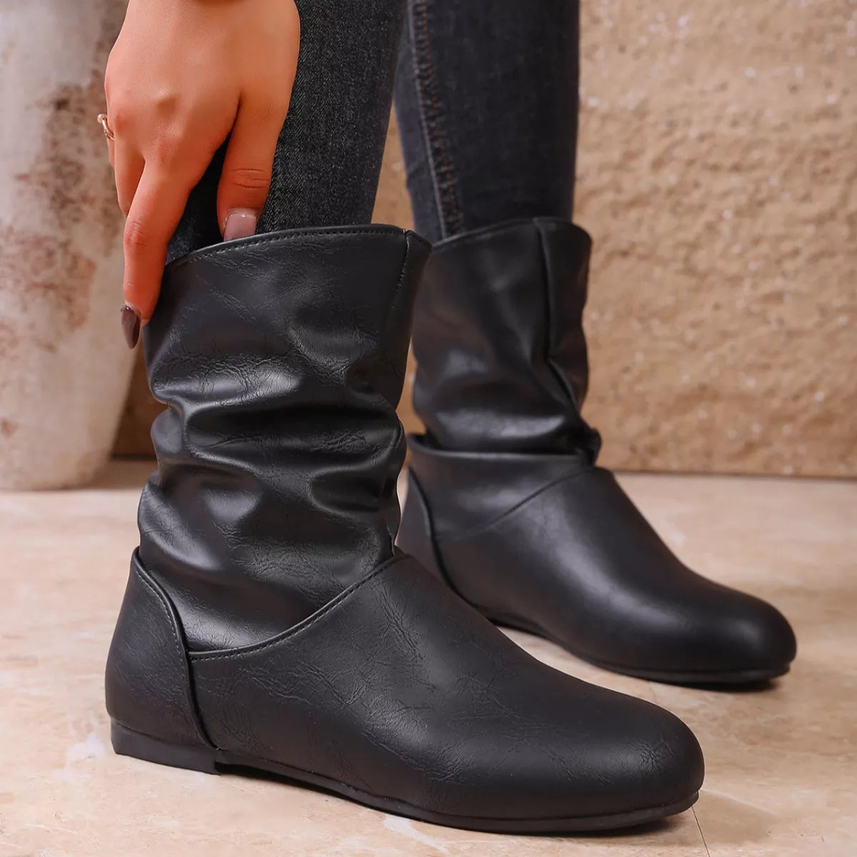 Flat Ankle Boots with Wrinkled Design - Lilixa.store