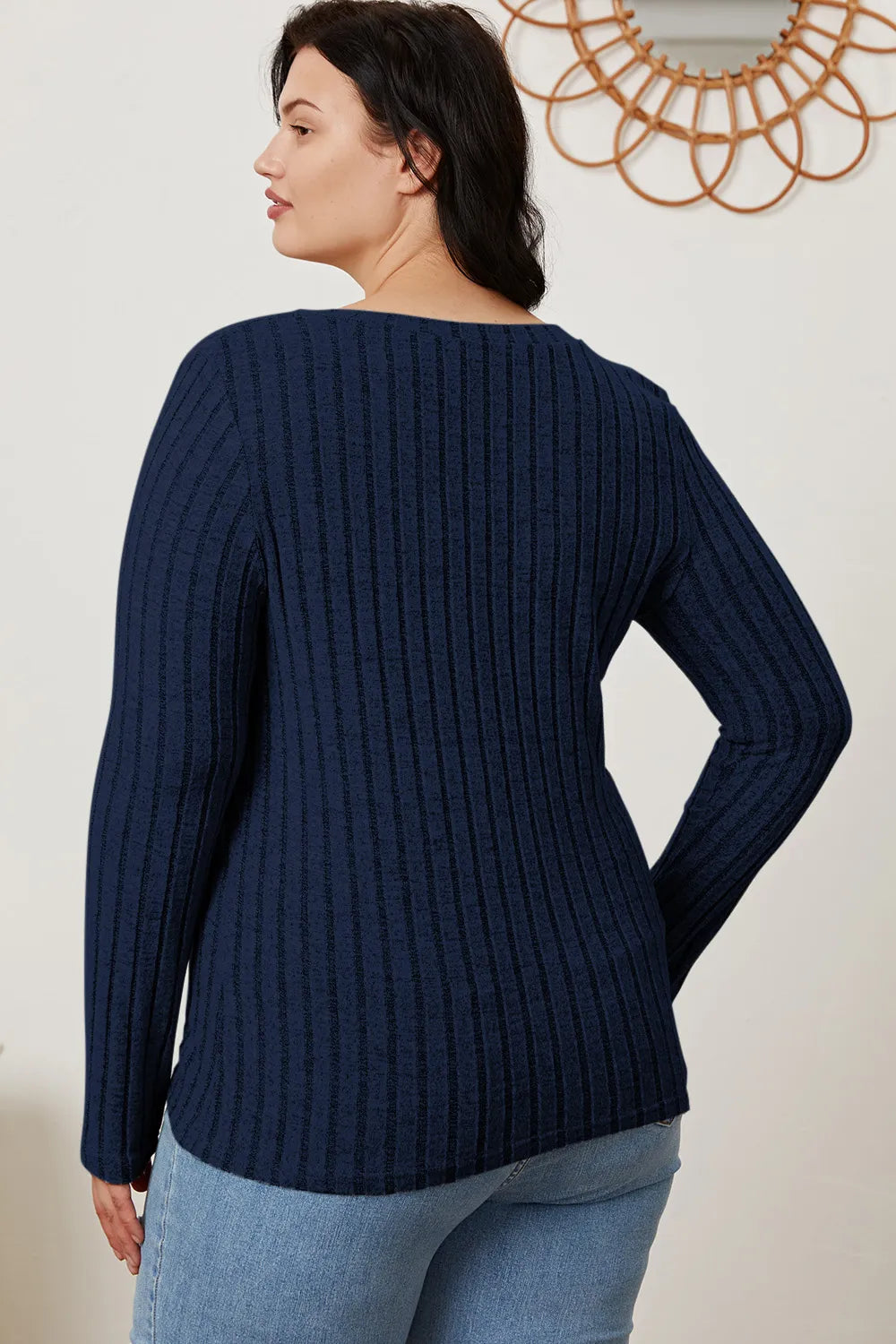 Basic Bae Full Size Ribbed V-Neck Long Sleeve T-Shirt - Lilixa.store