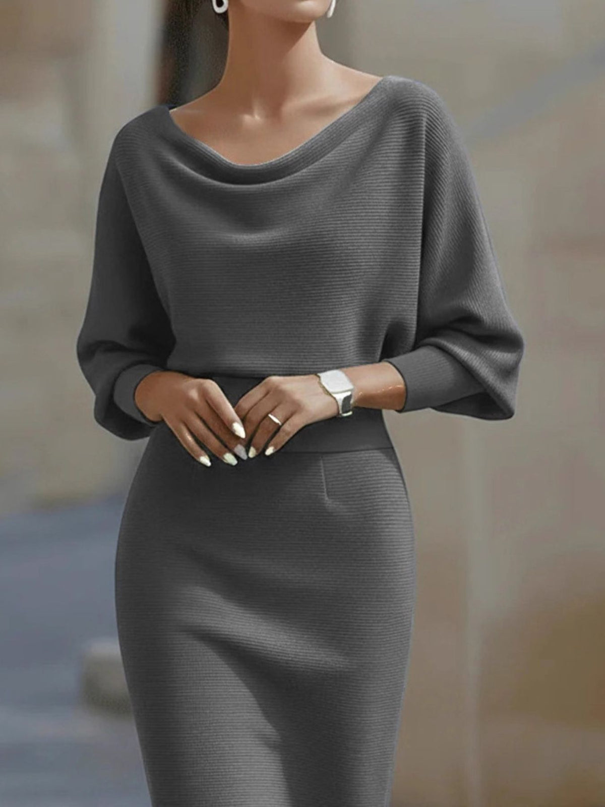 Cowl Neck Knit Bodycon Dress - Lilixa.store