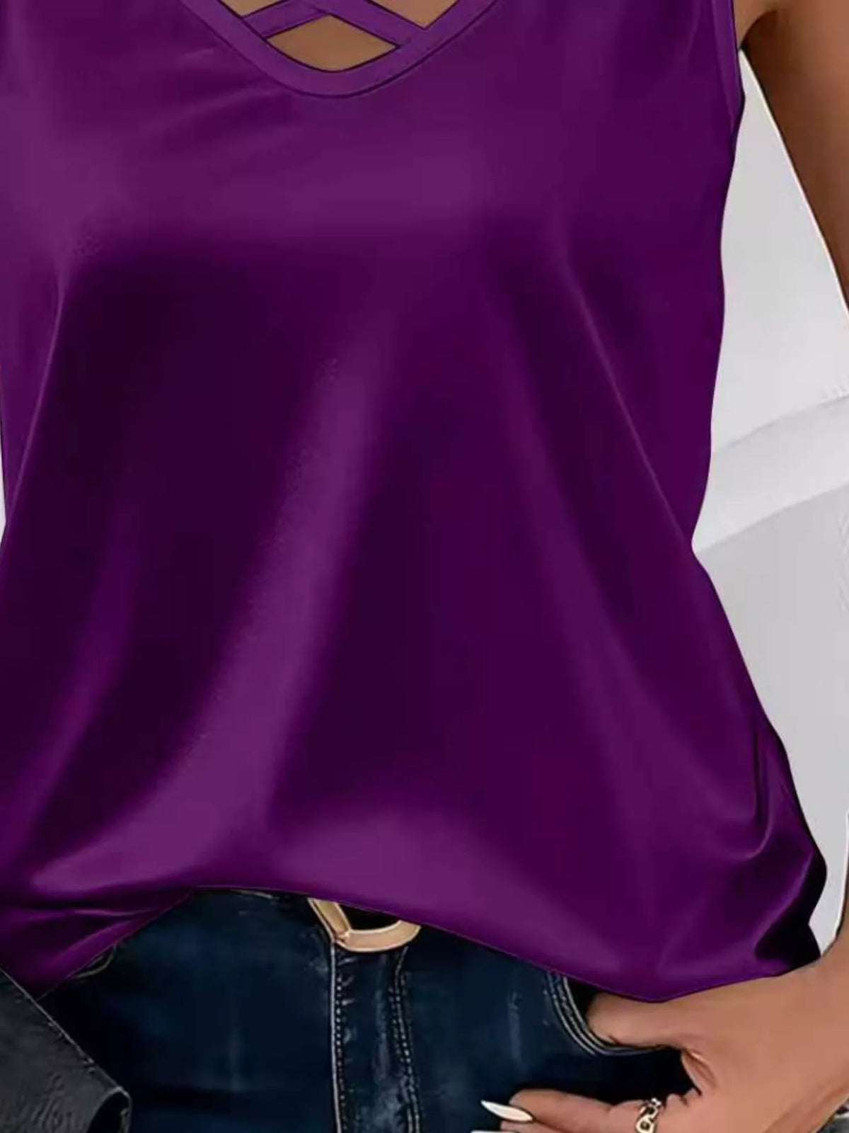 Satin V-Neck Criss-Cross Tank, view 8