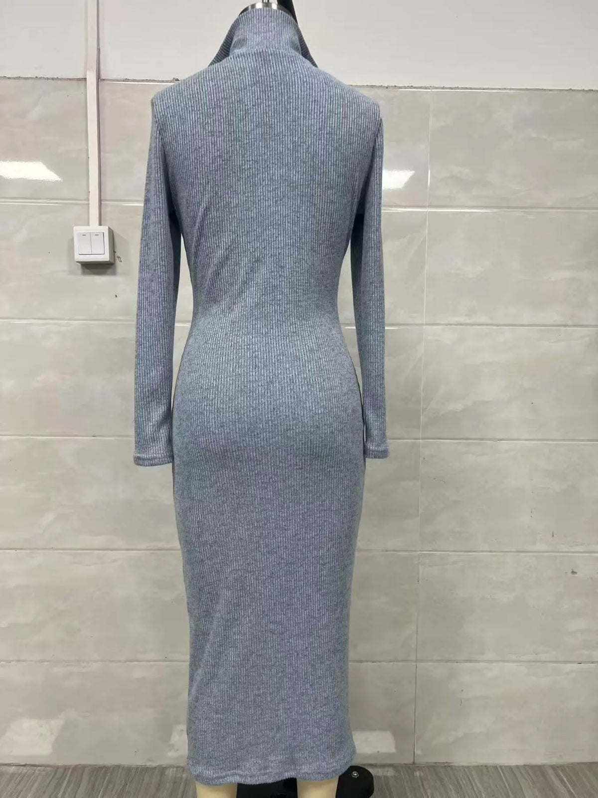 Ribbed Knit V-Neck Sweater Dress, view 2