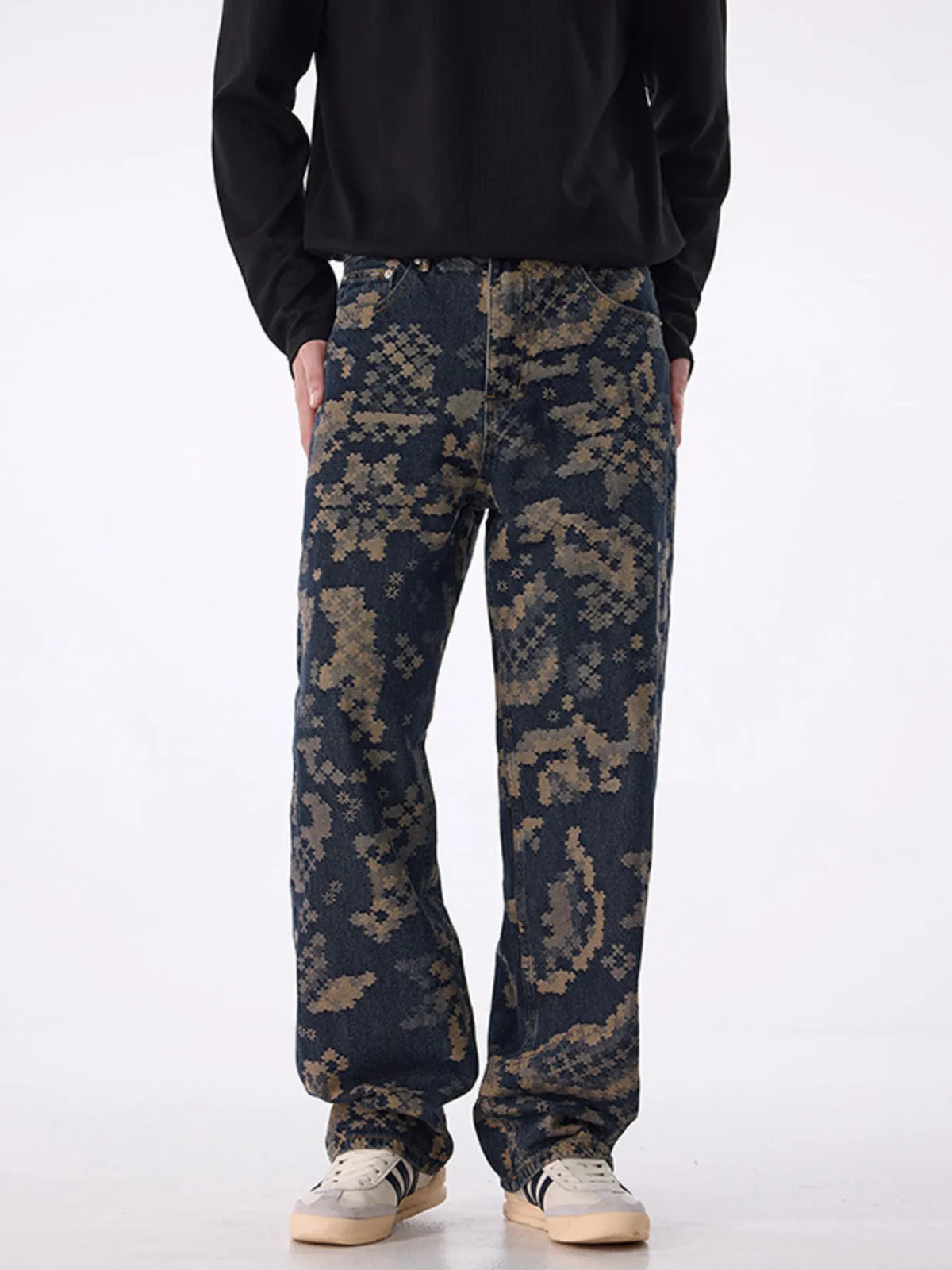 Men's Printed Wide Leg Cargo Pants in Navy, view 2