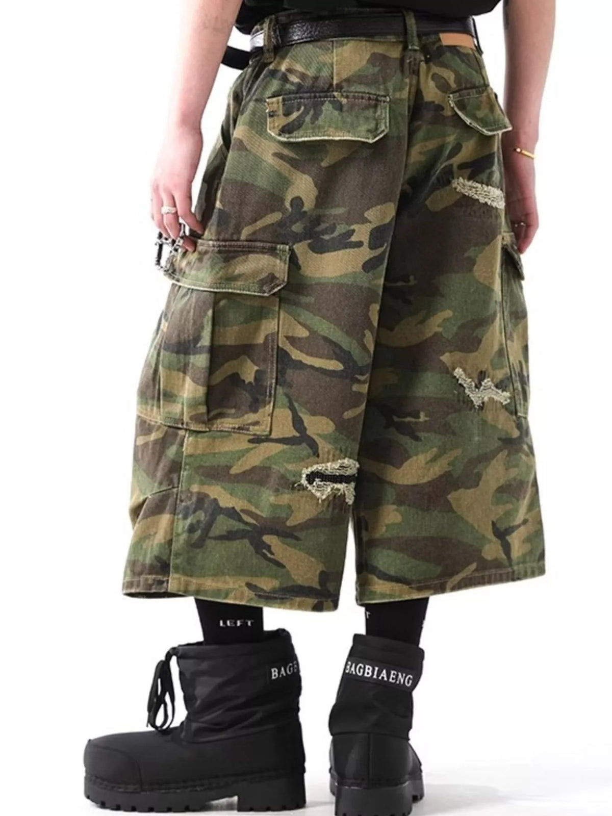 Men's Distressed Camouflage Cargo Capris