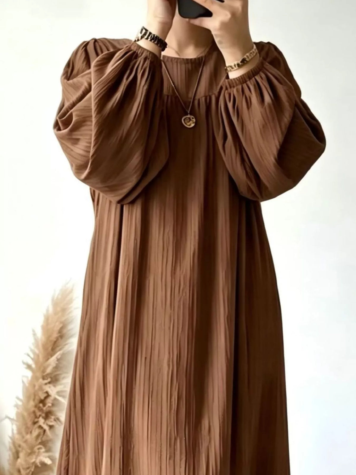 Full Size Textured Puff-Sleeve Maxi Dress Plus Size, view 4