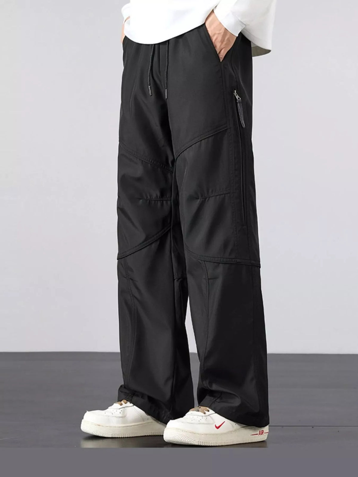 Men's Plus Size Casual Loose Fit Cargo Pants in Black