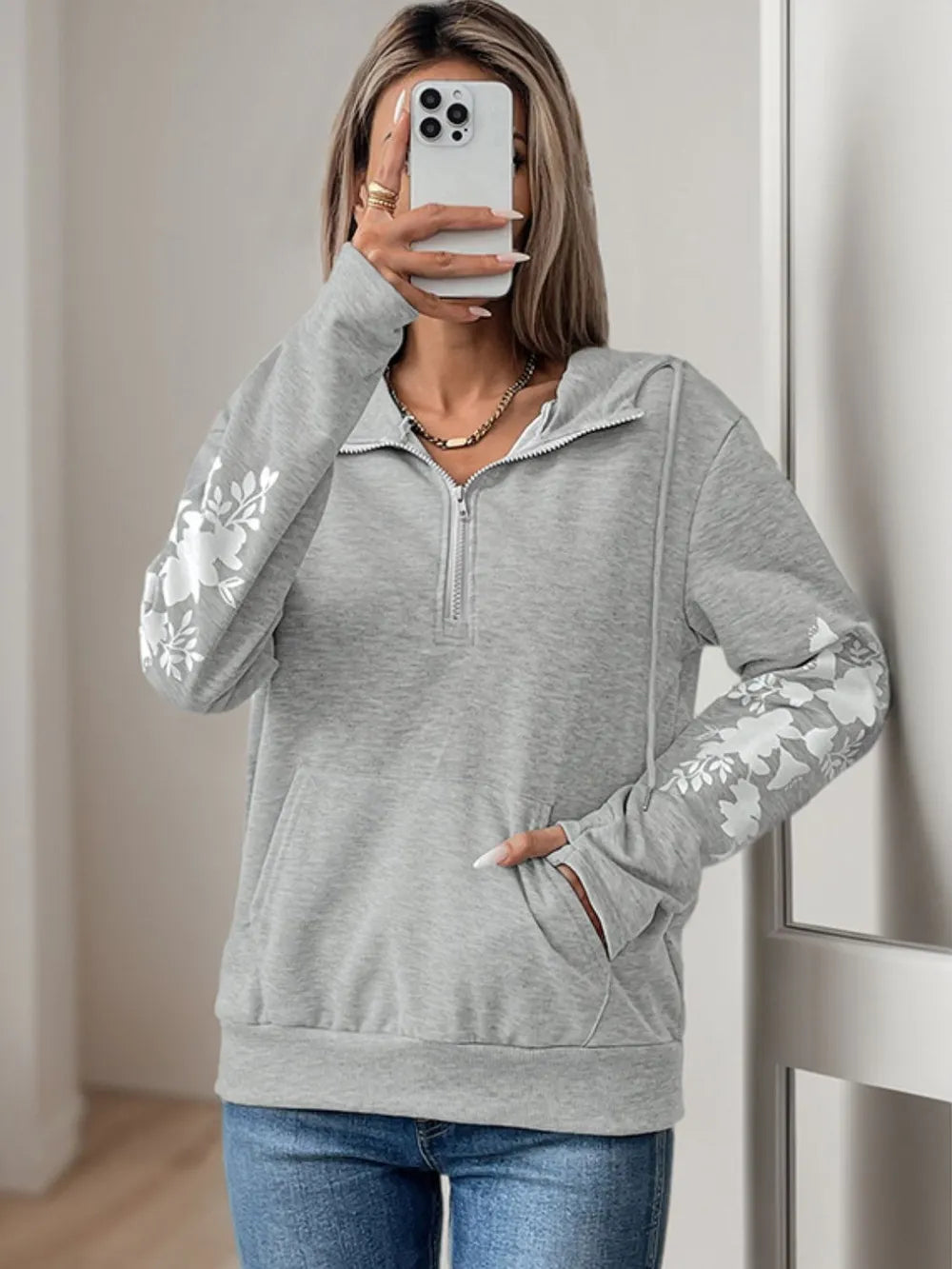 Perfee Half Zip Long Sleeve Hoodie - Lilixa.store