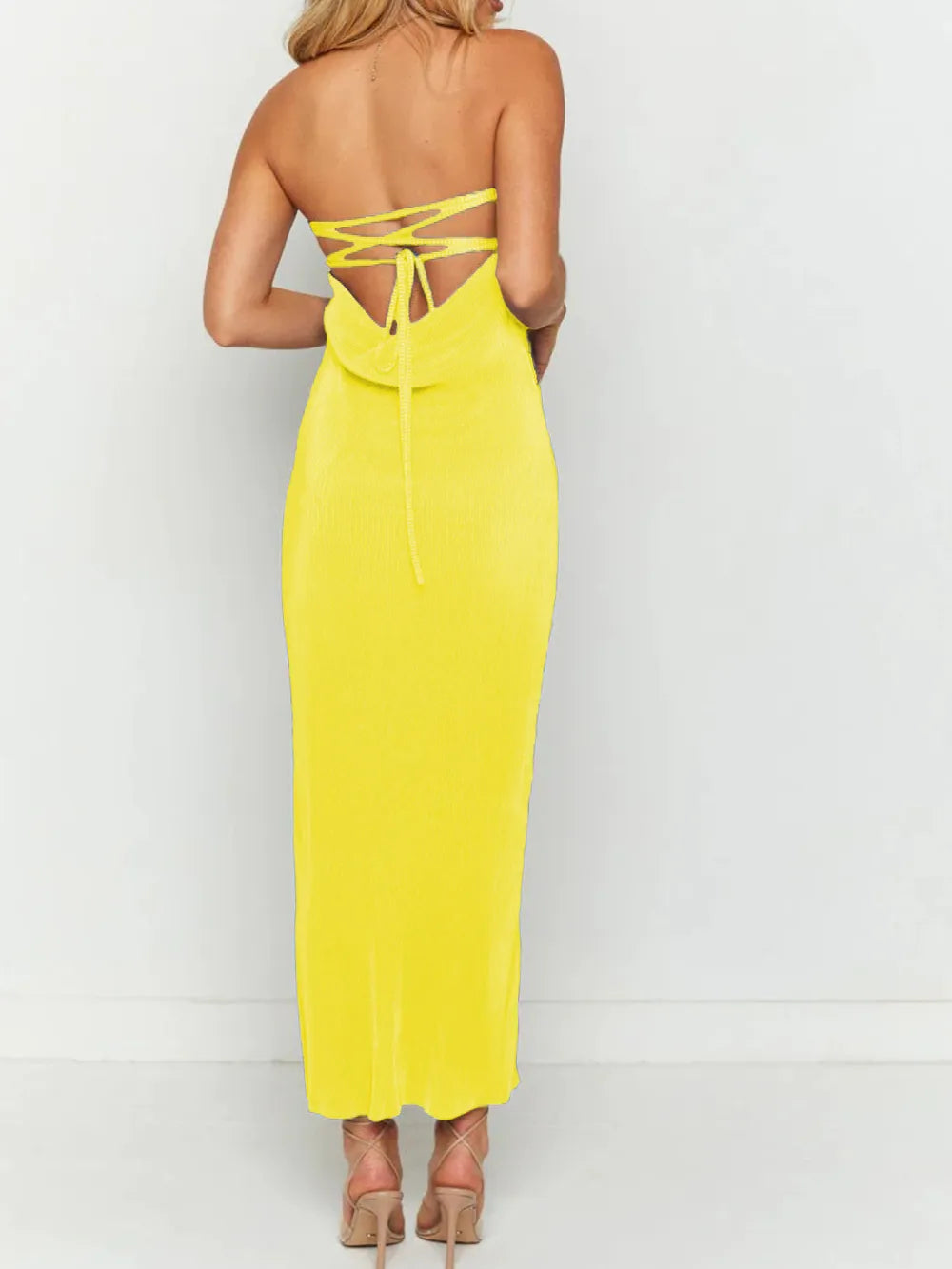 Lace-Up Back Tube Maxi Dress - Lilixa.store