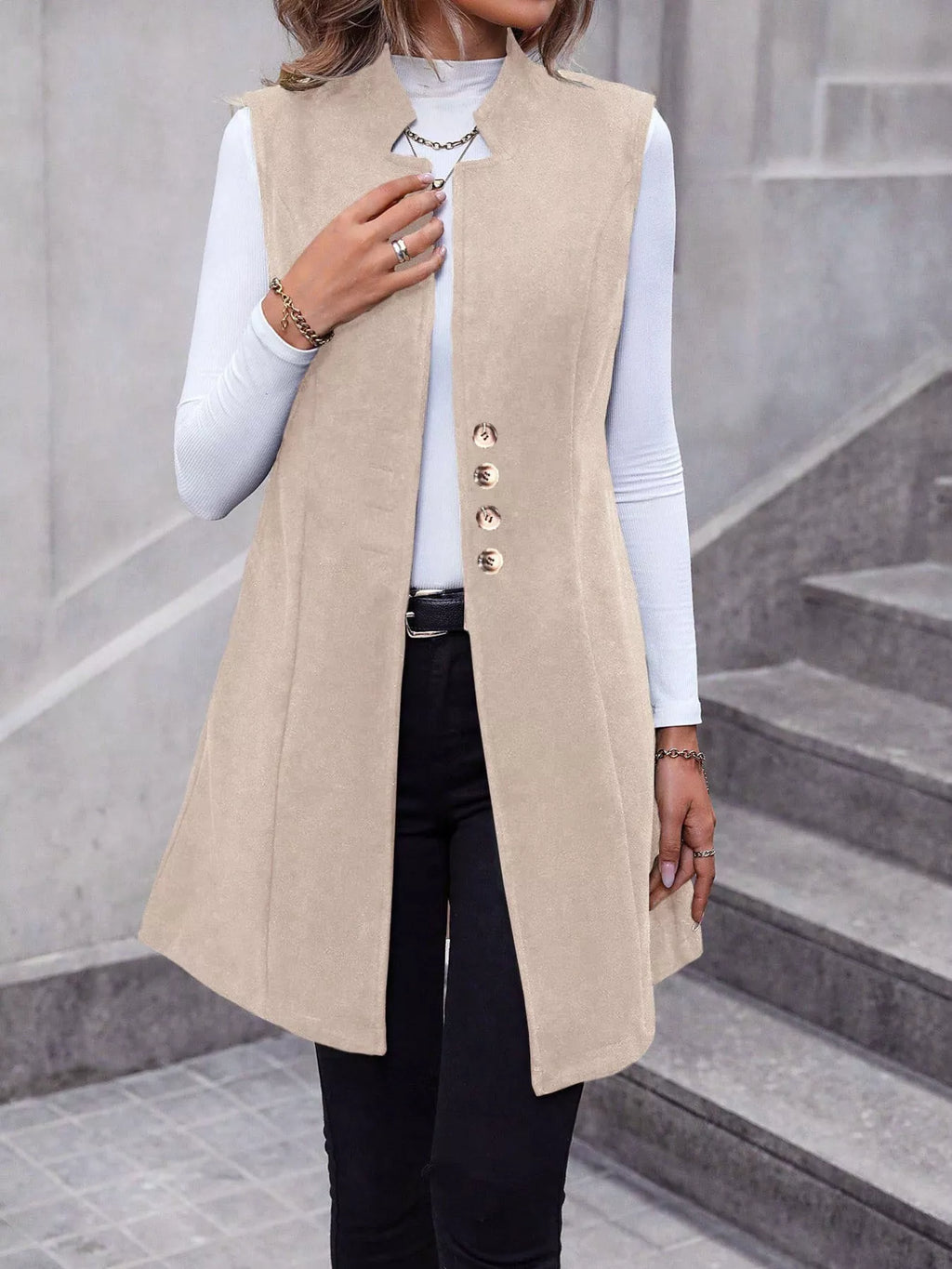 Button-Down Longline Vest Coat - Lilixa.store