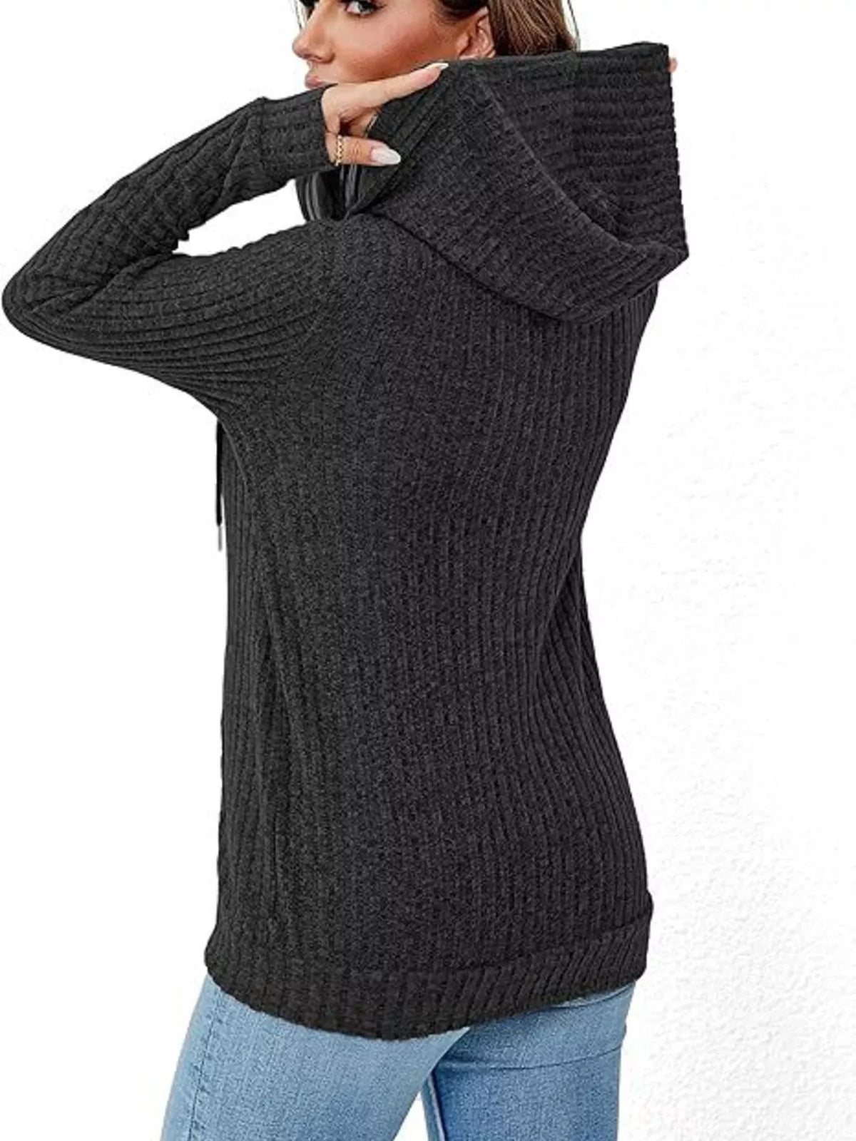 Ribbed Zip Up Hooded Outerwear - Lilixa.store