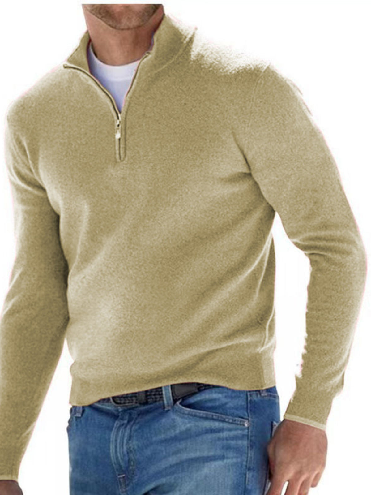 Men's Full Size Quarter-Zip Long Sleeve Sweater Plus Size