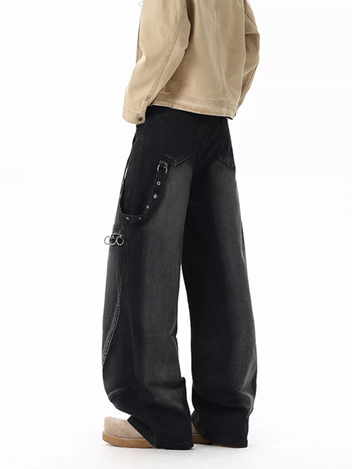 Men's Full Size Wide-Leg Denim Jeans with Metal Ring Plus Size - Lilixa.store