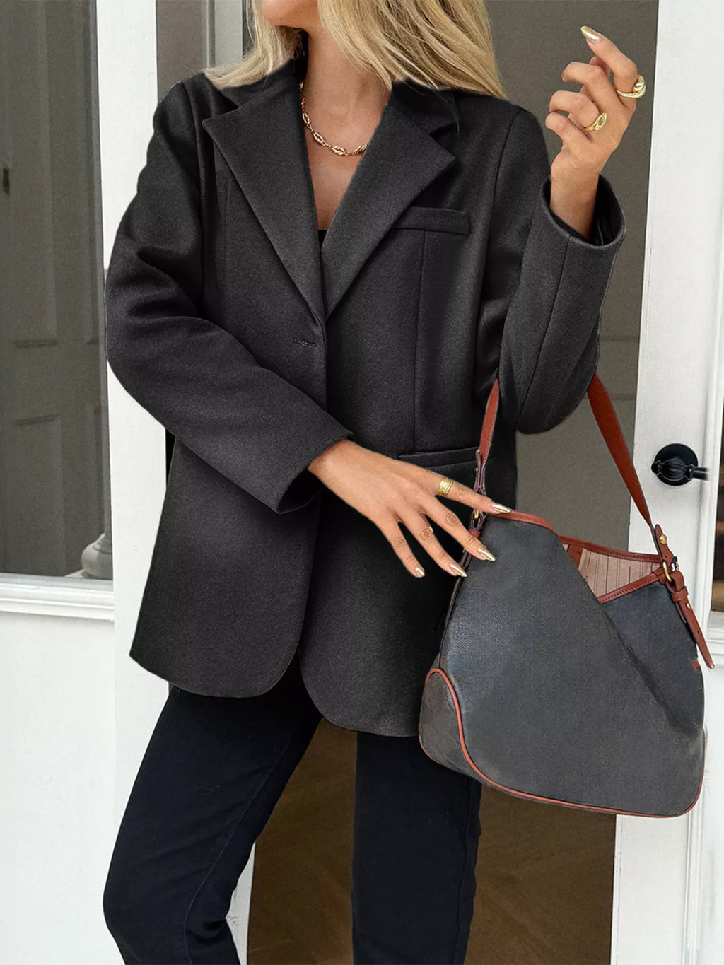 Lapel Collar Button Up Blazer - Lilixa.store