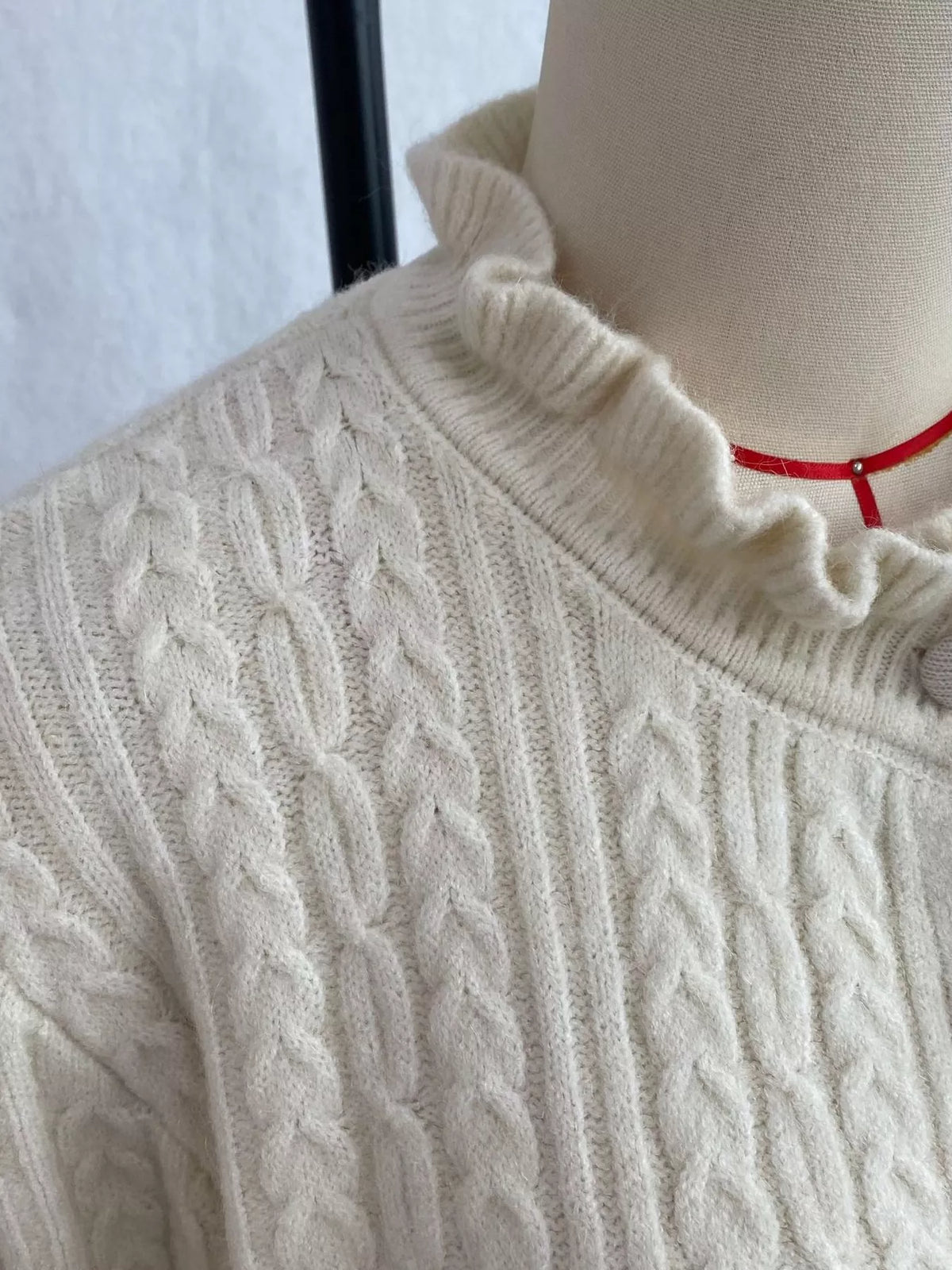Cable-Knit Ruffle-Trim Cardigan, view 5