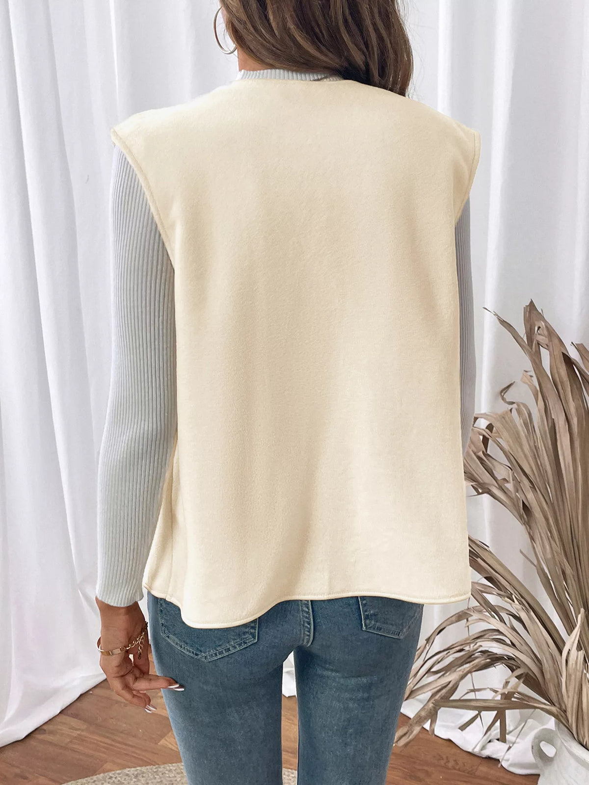 Full Size Open Front Vest Coat Plus Size in Apricot, view 6