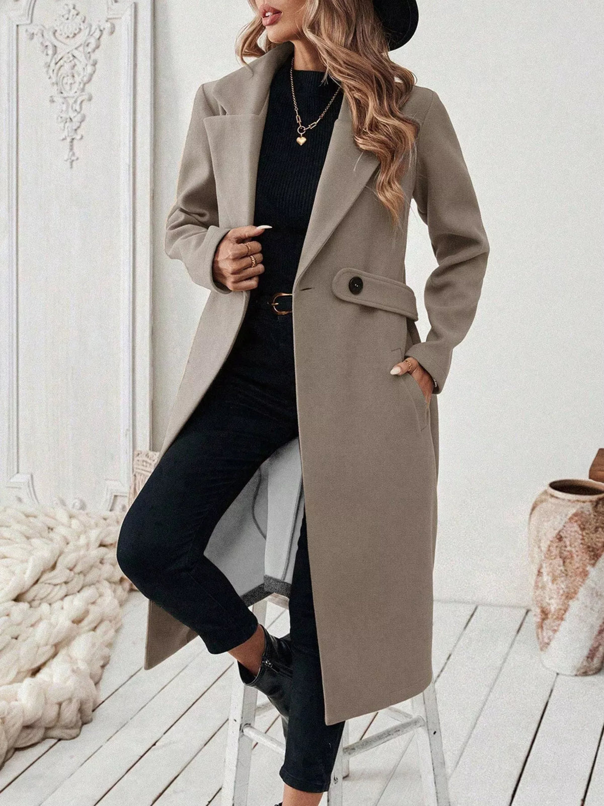 Lapel Collar Longline Coat - Lilixa.store