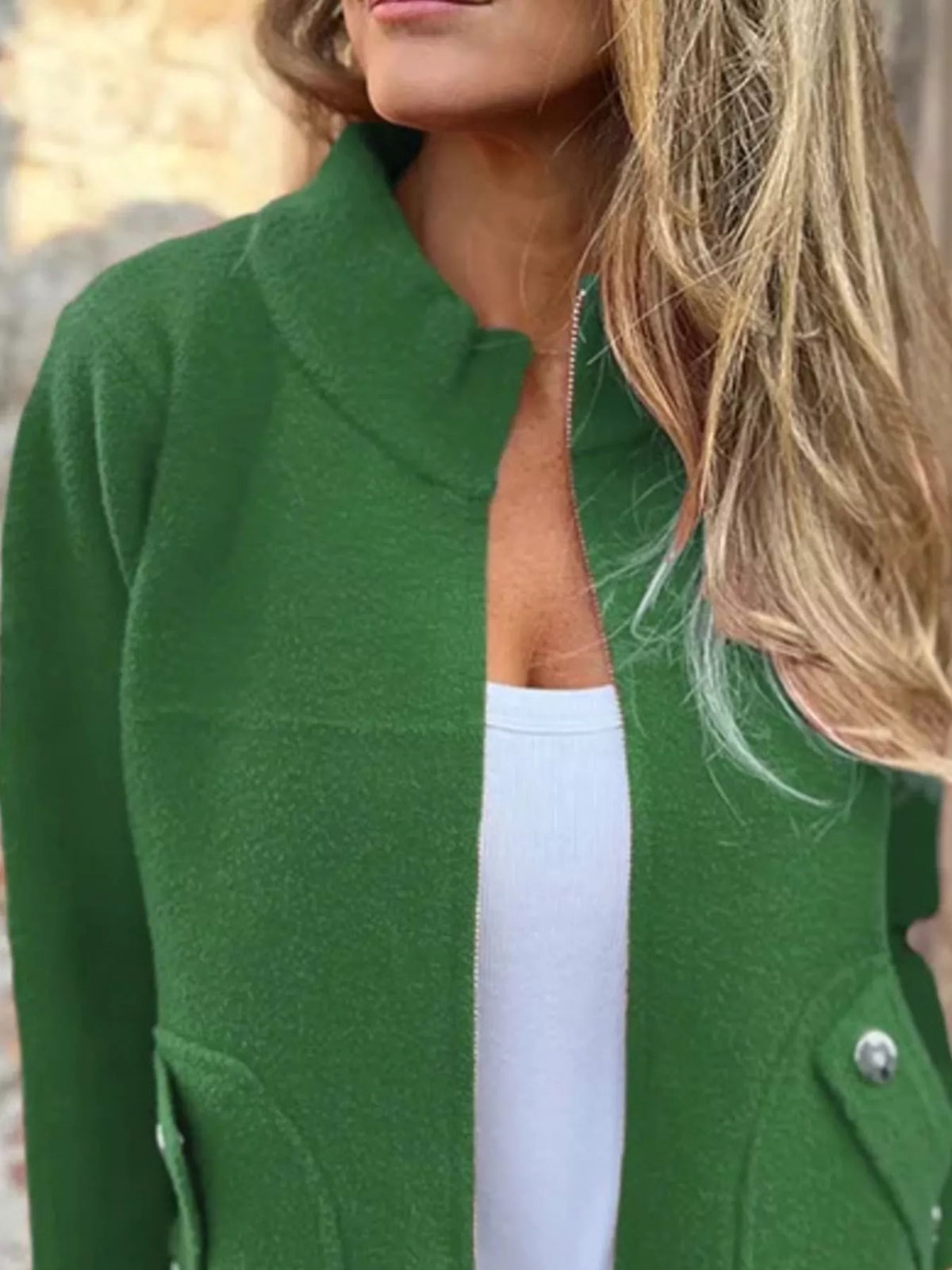 Full Size Textured Knit Zip Up Outerwear Plus Size, view 16