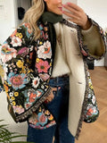 Full Size Floral Print Quilted Sherpa-Lined Jacket Plus Size - Lilixa.store