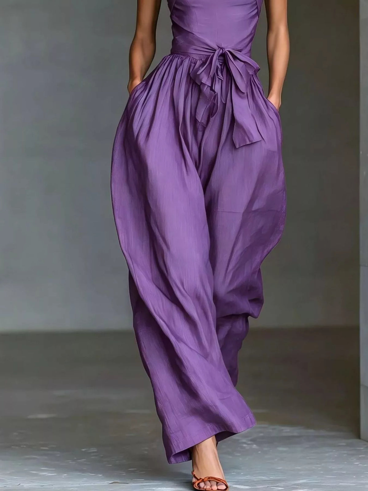 Halter Neck Wide-Leg Jumpsuit with Waist-Tie Detail - Lilixa.store