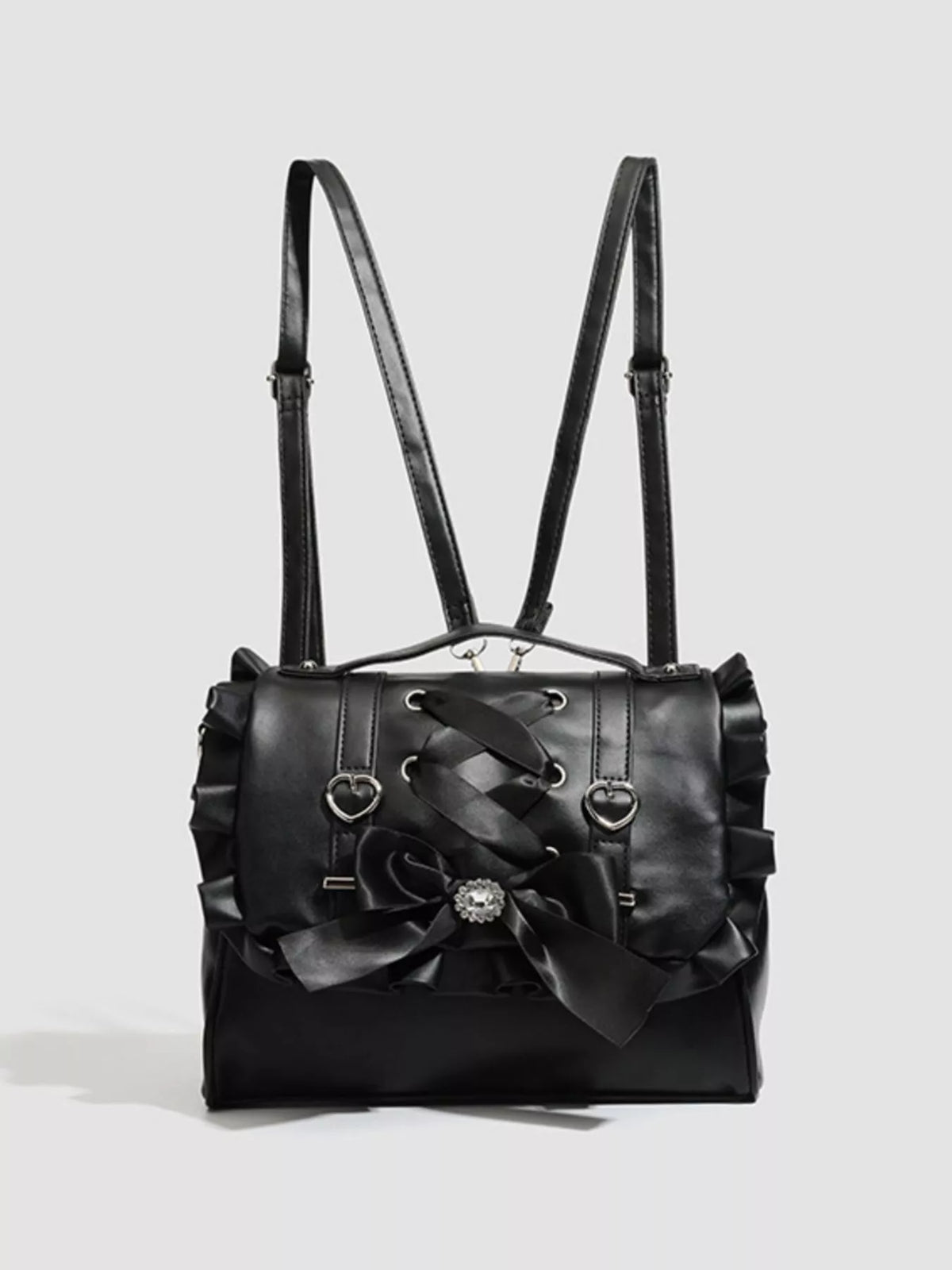 Ruffled Lace Up Bow Backpack Bag - Lilixa.store