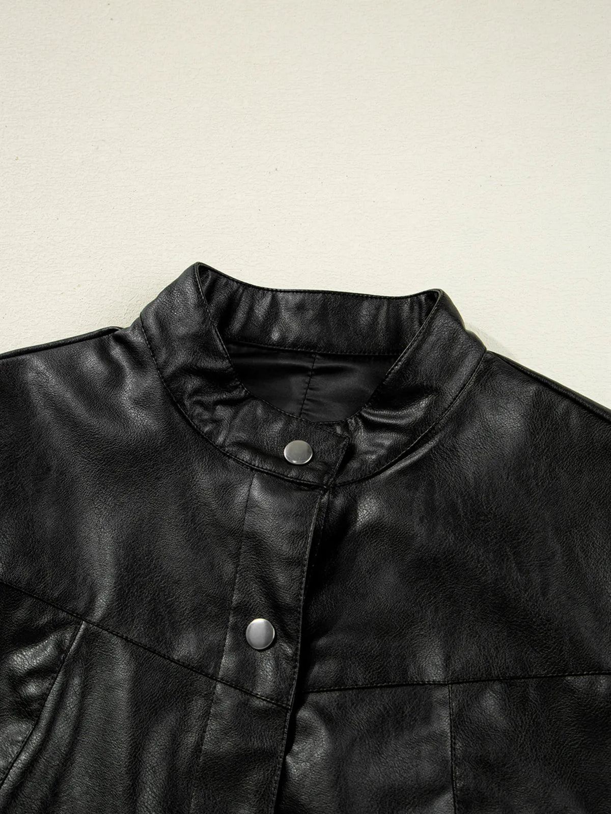 Faux Leather Buttoned Front Boxy Jacket in Black, view 6