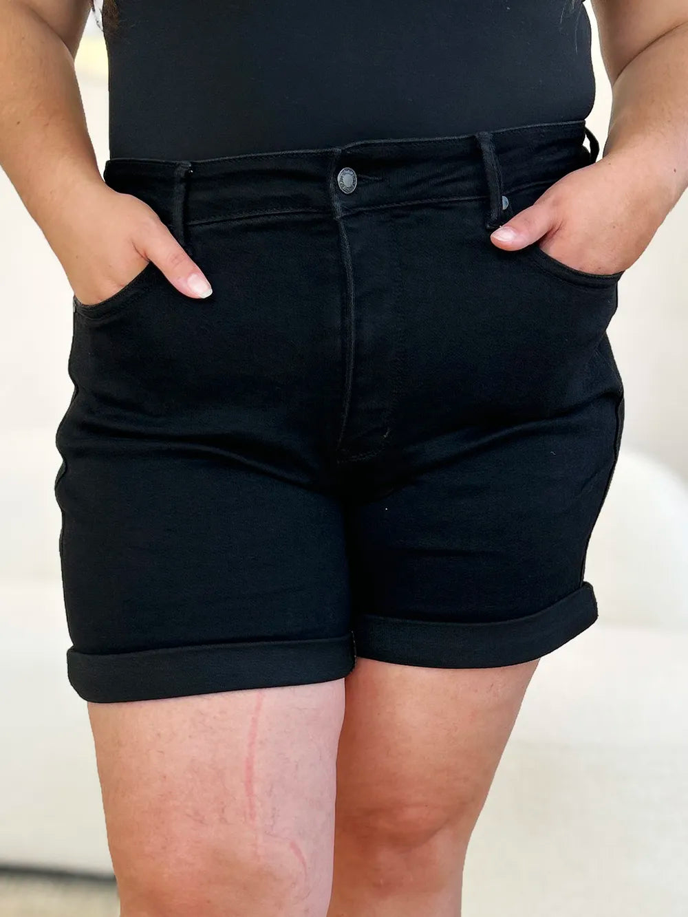 Judy Blue Full Size High Waist Tummy Control Cuffed Denim Shorts - Lilixa.store