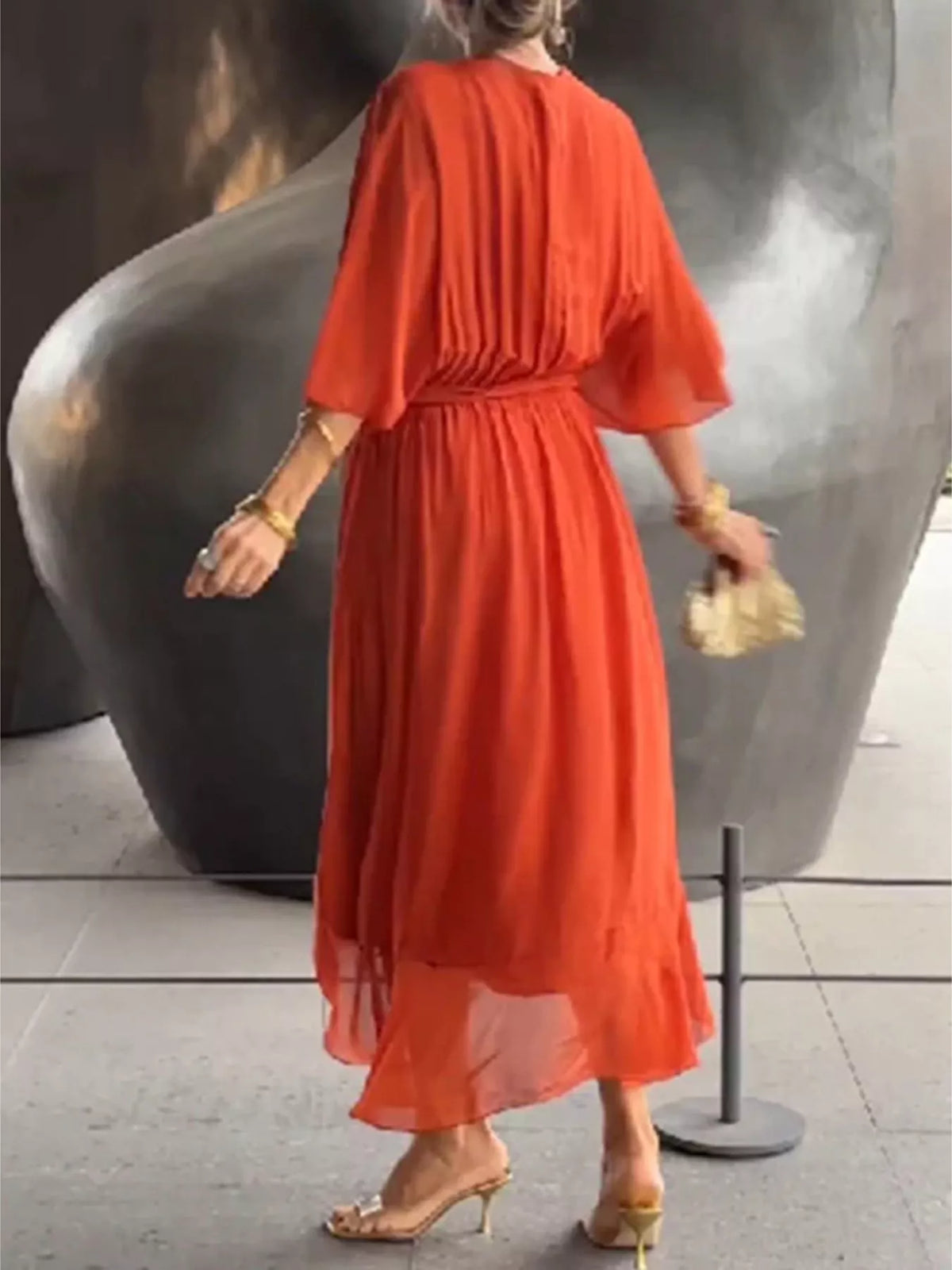 Full Size Chiffon Wrap Dress with Flutter Sleeves Plus Size - Lilixa.store