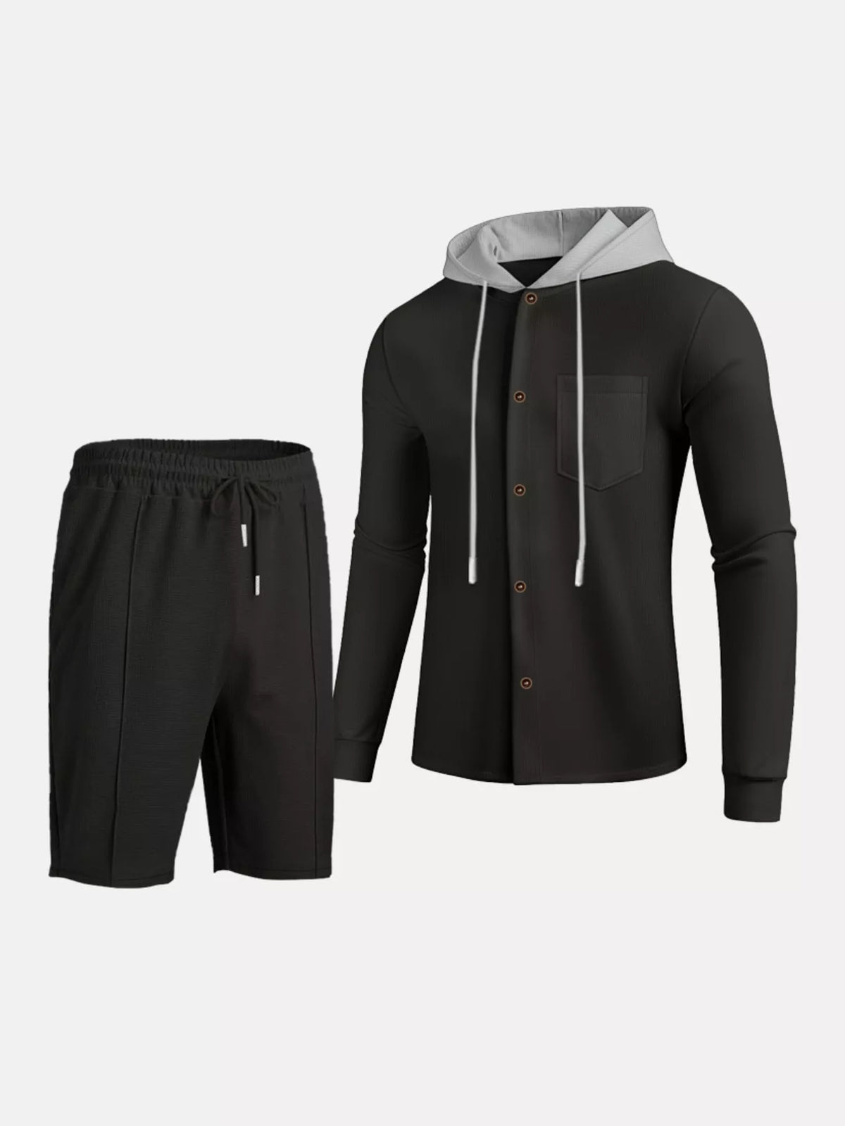 Men's Full Size Casual Hooded Button-Up Top and Shorts Set Plus Size - Lilixa.store