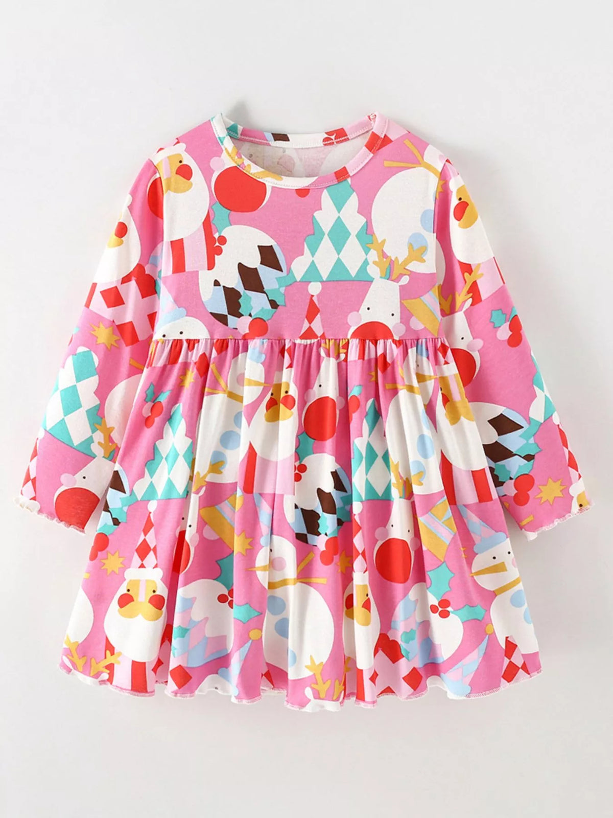 Children's Christmas Print Long-Sleeve A-Line Dress - Lilixa.store
