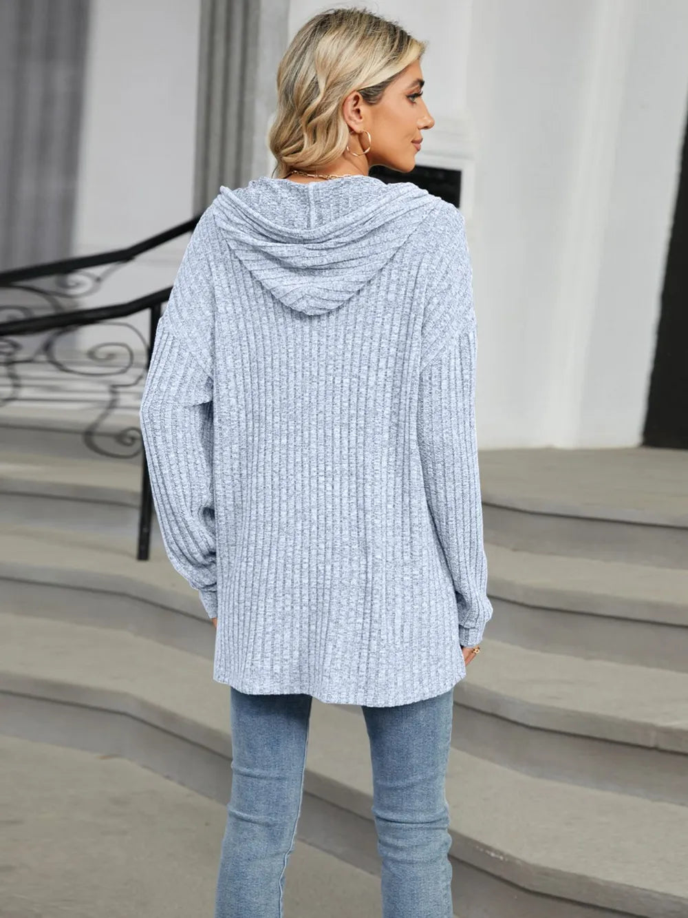 Half Button Long Sleeve Hooded Top - Lilixa.store