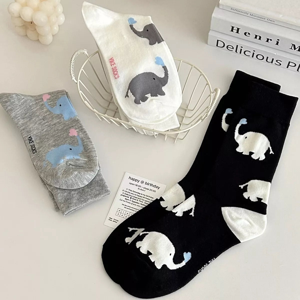 Elephant Pattern Crew Socks - Lilixa.store