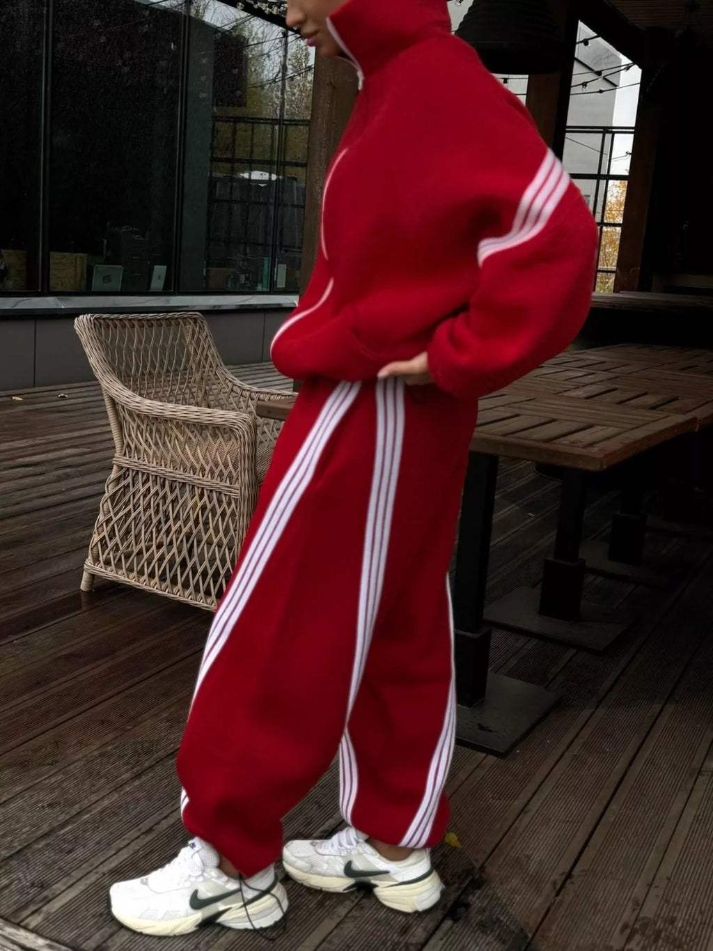 Contrast Striped Zip Up Top and Pants Set - Lilixa.store