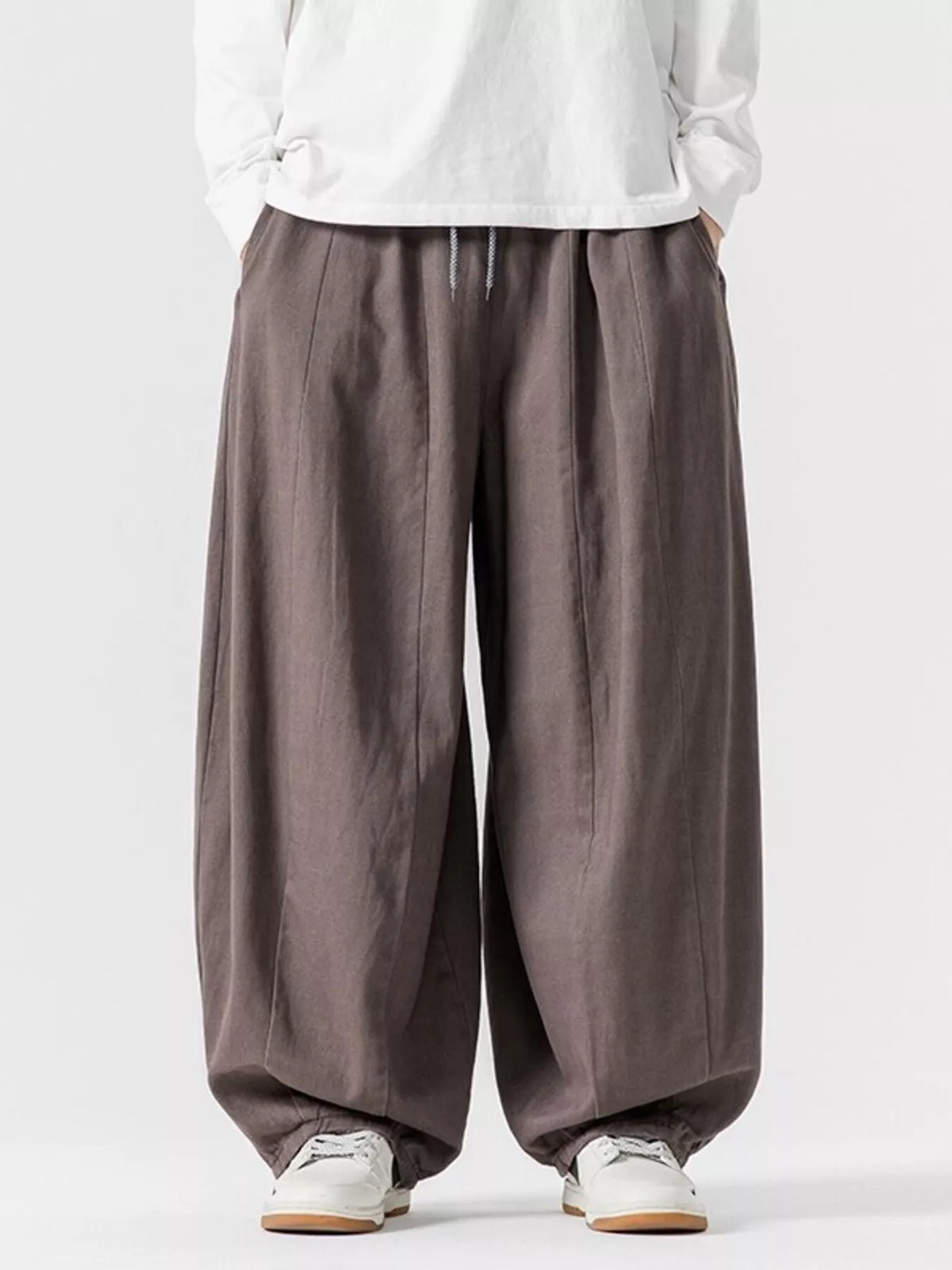 Men's Plus Size Loose Fit Drawstring Waist Casual Pants in Dark Gray